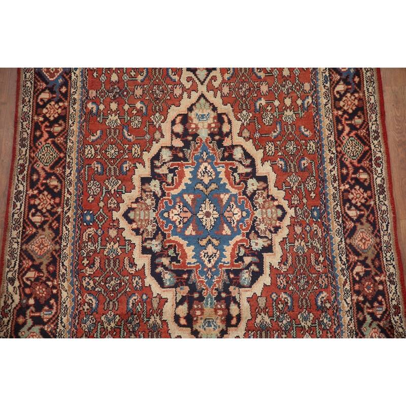 Hand Knotted Oriental 100% Wool Carpet Traditional Medallion Red Malayer Runner Rug - 10' 7'' X 3' 11''