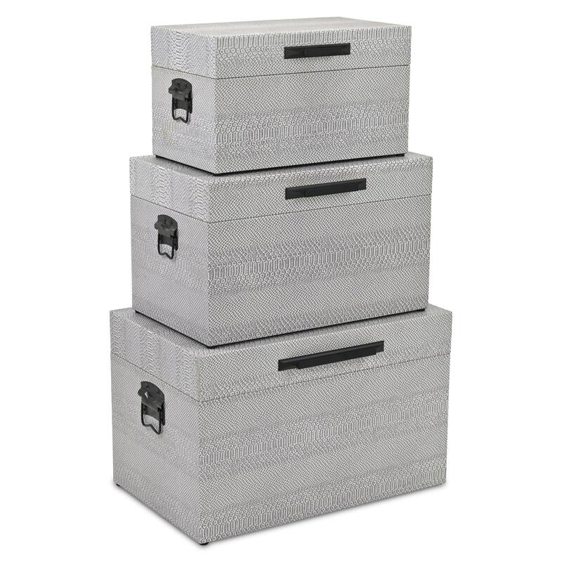 Anouk Set of 3 Rectangular Decorative Storage Trunks - Gray Faux Snakeskin - N/A