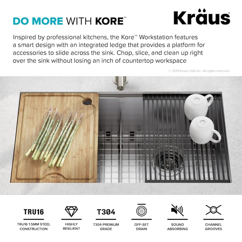 KRAUS Kore Workstation Undermount Stainless Steel Kitchen Sink