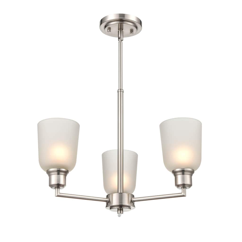 Millennium Lighting Amberle 3 Light Chandelier in Matte Black or Brushed Nickel with Frosted White Shades