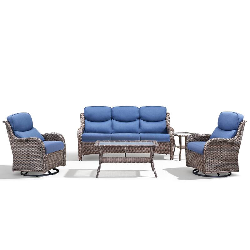 Meyreso 5-Piece Wicker Outdoor Patio Conversation Set with 5-Inch Thick Olefin Cushions