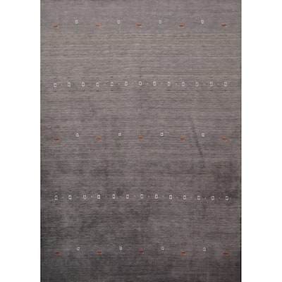 Gray Gabbeh Indian Area Rug Handmade Wool Carpet - 8'1"x 9'6"