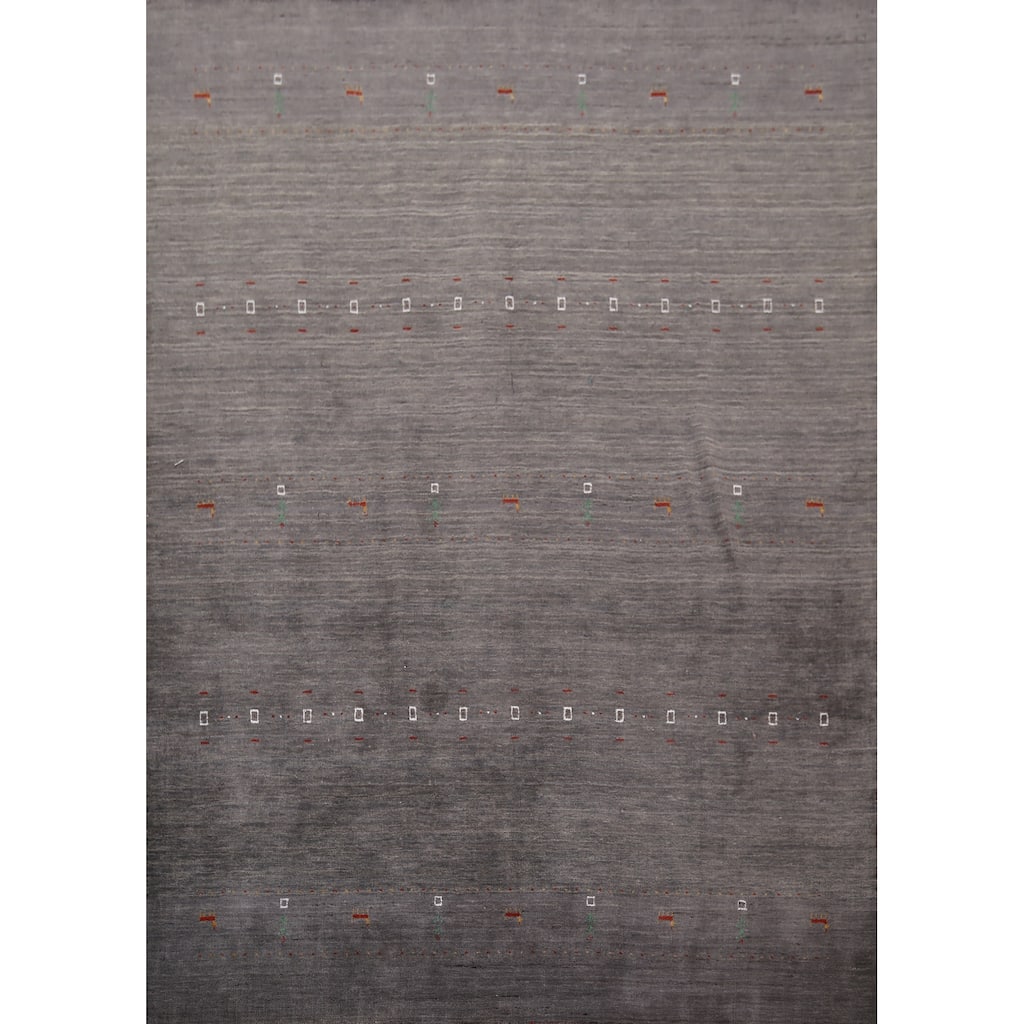 Gray Gabbeh Indian Area Rug Handmade Wool Carpet - 8'1"x 9'6"