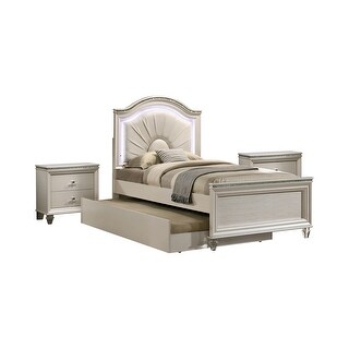 Ving Glam Pearl White Wood 3-piece Panel Bedroom Set with 2 Nightstands by Furniture of America