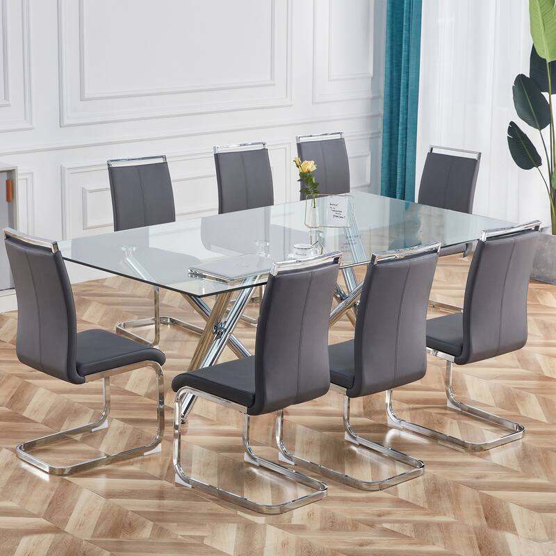 Modern PU Faux Leather High Back Dining Chairs with C-shaped Tube Chrome Metal Legs for Multiple Rooms