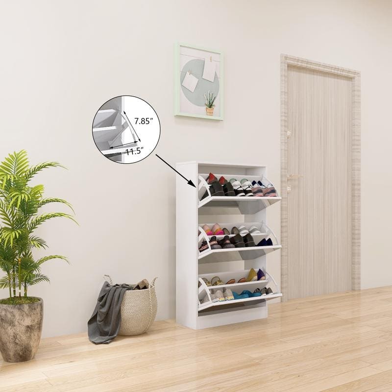 White 3-Tier Slim Shoe Storage Cabinet with Mirror