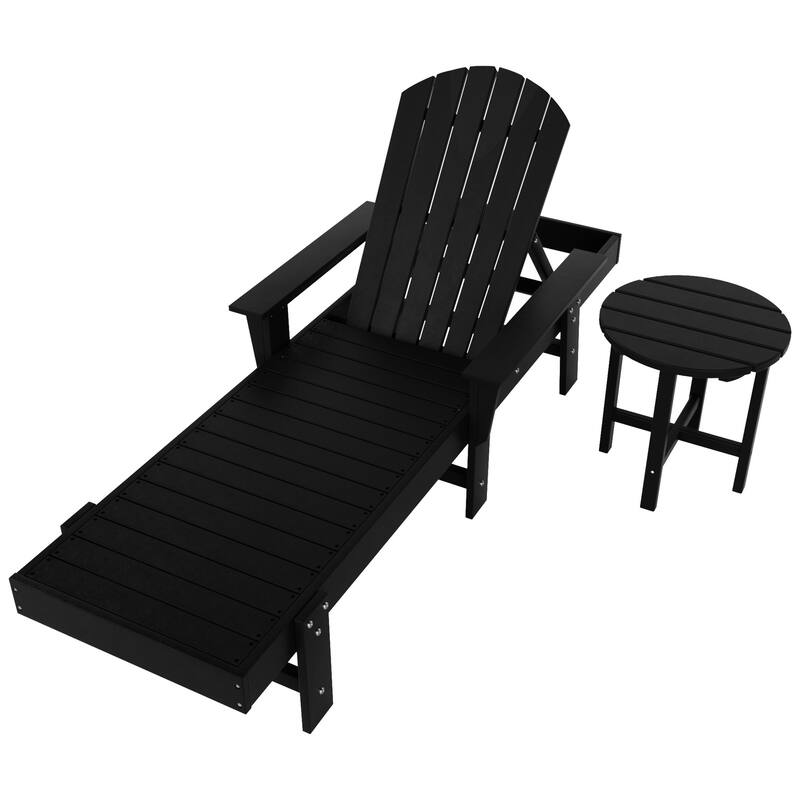 Polytrends Altura Poly Eco-Friendly All Weather Reclining Chaise Lounge with Arms & Side Table (2 Piece Set)