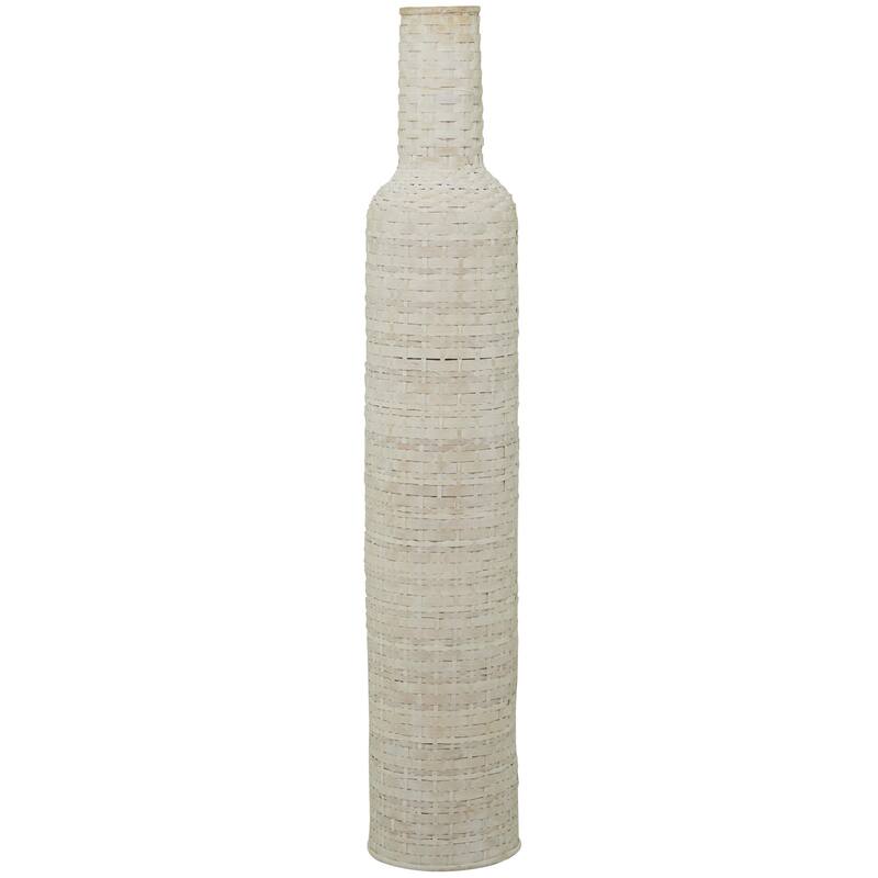 Bamboo Wood Tall Woven Floor Decorative Vase - White - Roche River Decor