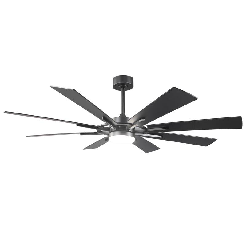 60" Matte Black Large Windmill Farmhouse Integrated LED Ceiling Fan with Light and Remote - 60"Wx12.8"H
