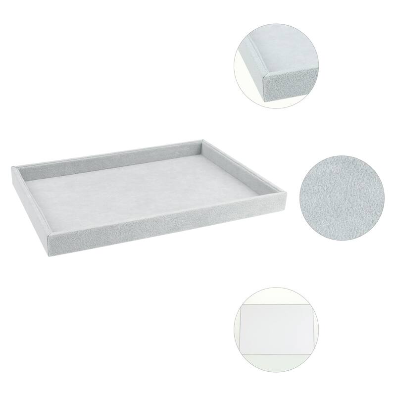 Velvet Jewelry Organizer Trays with Removable Dividers for Drawers, Jewelry Organizer Drawer Inserts Container - Grey - Flat Tray