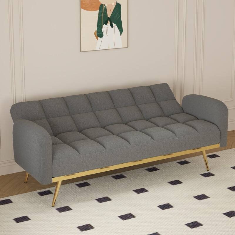 68.5-inch teddy velvet sofa bed with throw pillows