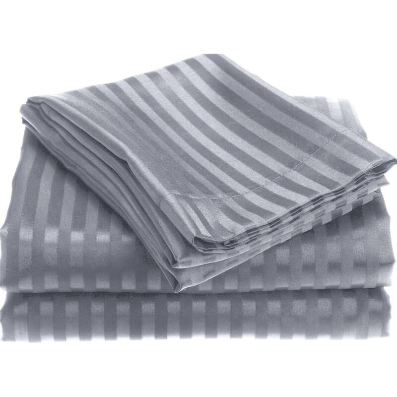 1800 Series Wrinkle Resistant 4 Piece King Size Embossed Stripe Sheet Set - Grey - King