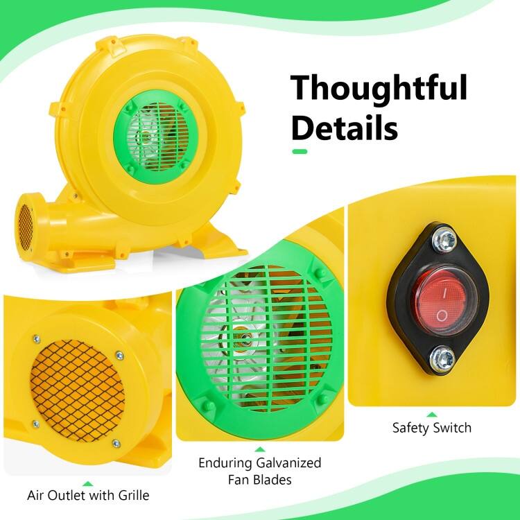 480W Bounce House Blower with Handle and Ground Stakes