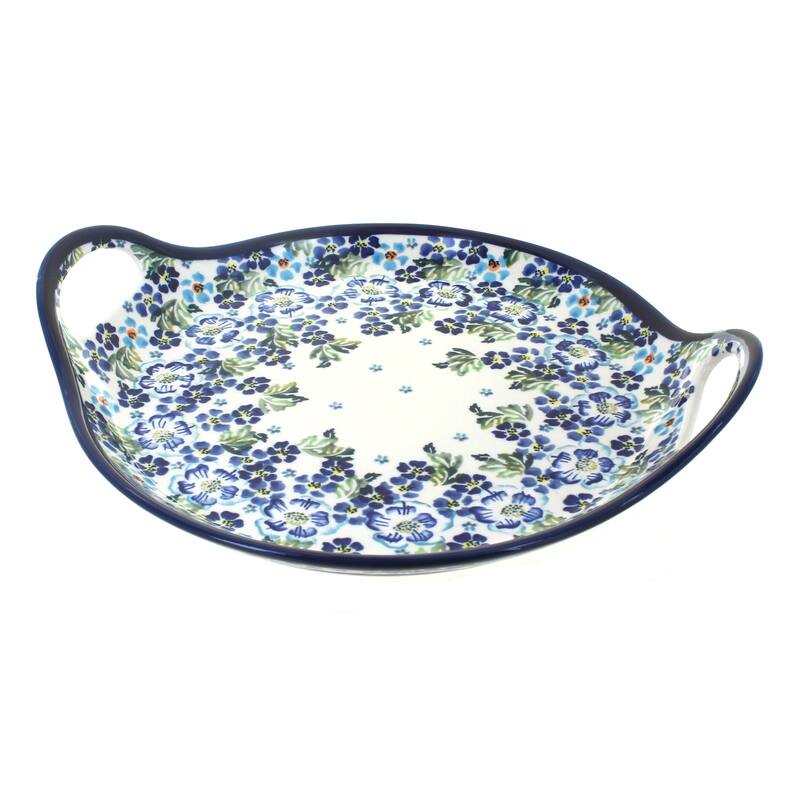 Blue Rose Polish Pottery 1333 Zaklady Round Serving Tray with Handles - Vintage Violet
