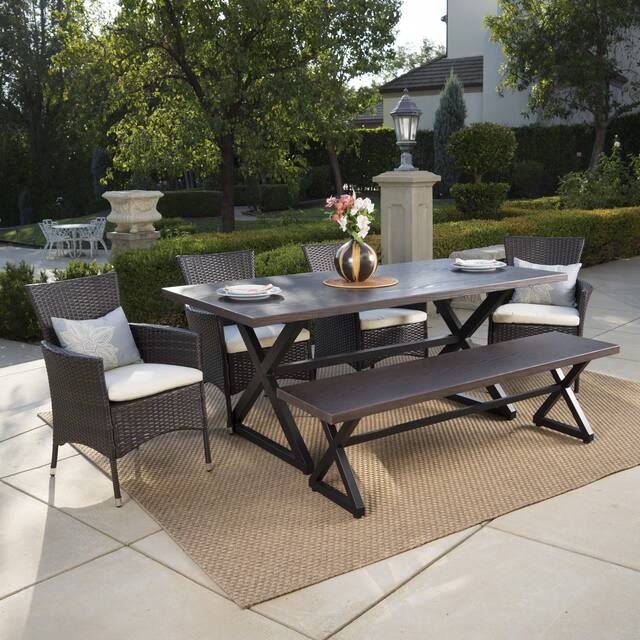 Owen Aluminum Wicker Outdoor 6-piece Dining Set by Christopher Knight Home - Brown
