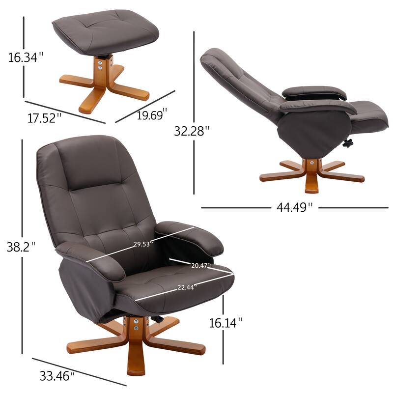 Brown Swivel Recliner Chair with Ottoman