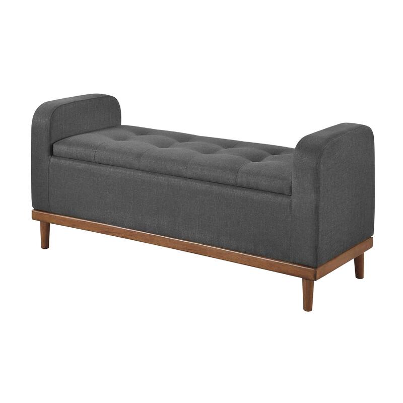 Bity Lift Top Storage Bench, Dark Gray Textured Fabric, Wood 50 Inch