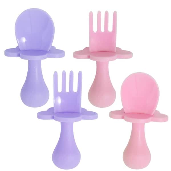 slide 2 of 8, Grabease Baby Spoons Baby Led Weaning Supplies Toddler Forks, 2 Sets, Blush and Lavender