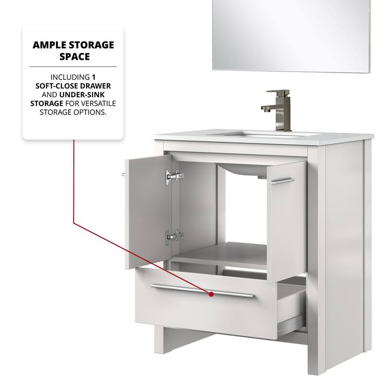 Lafarre Bath Vanity with Cultured Marble Top, Sink, Mirror and Gun Metal Faucet