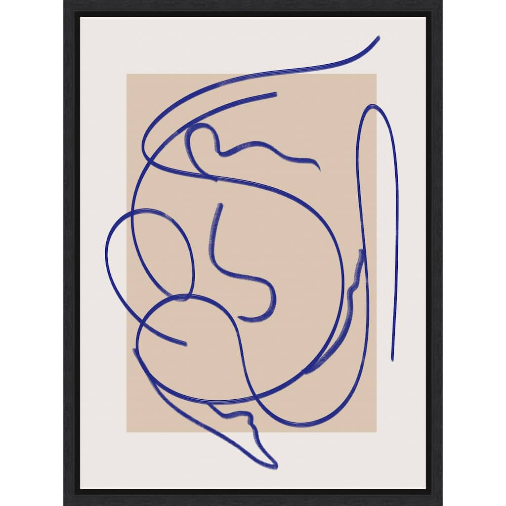 Abstract Blue Line Art No. 3 by Little Dean (18 x 24 in.), Framed Canvas Wall Art Print
