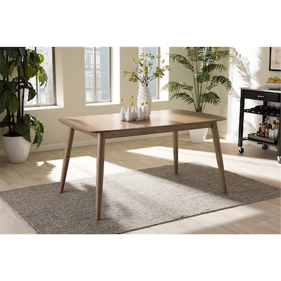Mid-Century Modern Dining Table - French Oak Finish, 58.5" Wide, Retro Design, Solid Wood Table - 35.1