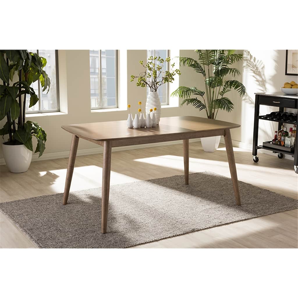 Mid-Century Modern Dining Table - French Oak Finish, 58.5" Wide, Retro Design, Solid Wood Table - 35.1