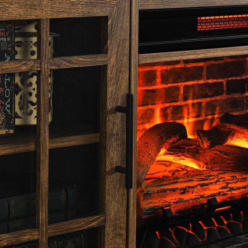 55 inch TV Media Stand with Electric Fireplace KD Inserts Heater,Reclaimed Barnwood Color