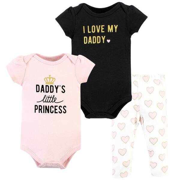 slide 1 of 1, Hudson Baby Infant Girl Cotton Bodysuit and Pant Set, Daddys Little Princess Short Sleeve 0-3 Months - Daddys Little Princess Short Sleeve