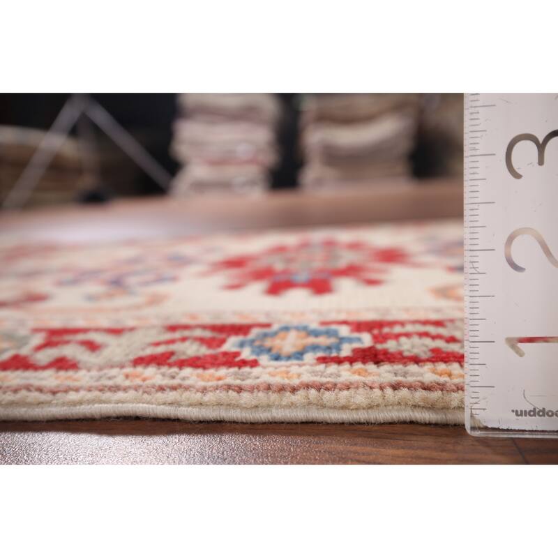 Hand Knotted Oriental 100% Wool Carpet Traditional Geometric Beige & Ivories Kazak Area Rug - 2' 10'' X 1' 10''