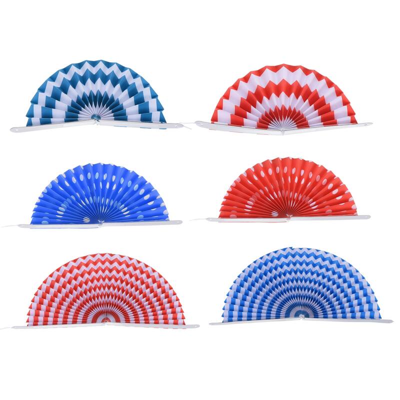 1 Set/6Pcs Paper Fans Hanging Decoration Round 8"/12"/16", Red Blue - Red Blue
