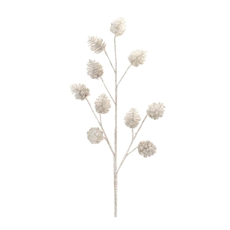 Glittered Silver Pinecone Spray (Set of 6) - N/A