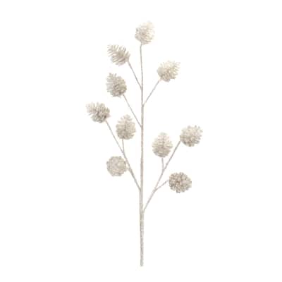 Glittered Silver Pinecone Spray (Set of 6) - N/A