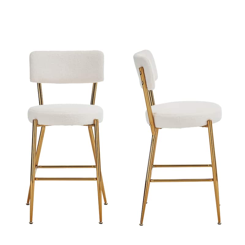 GDFStudio - Maddox Modern Metal Bar Stool with Teddy Fleece Upholstery