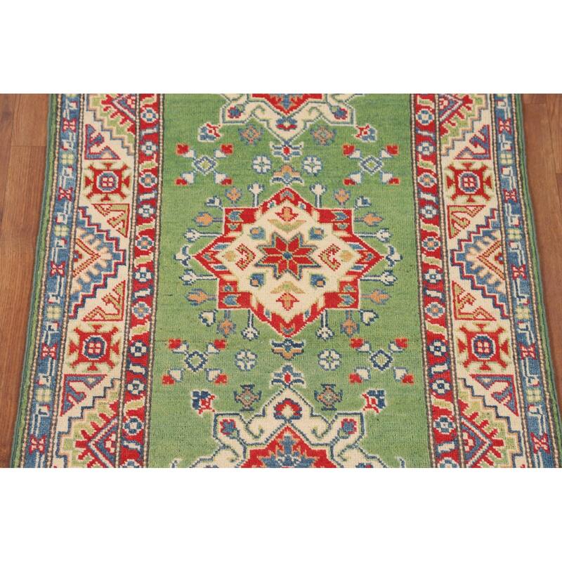 Green Kazak Foyer Rug Hand-Knotted Wool Carpet - 2'8" x 3'10"