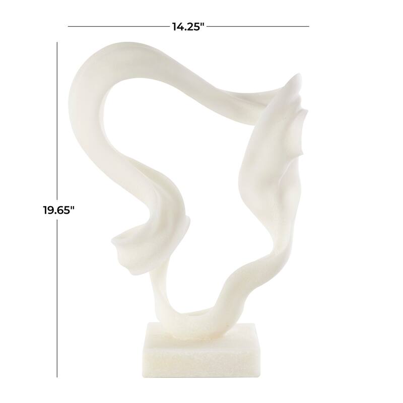White Polystone Twisted Wave Abstract Decorative Sculpture with Elevated Base