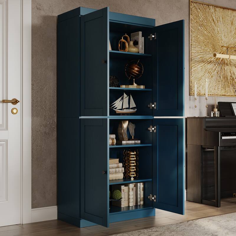 Palace Imports 100% Solid Wood 6-Shelf Bookcase with Shaker Doors and Adjustable Shelves - Teal Blue
