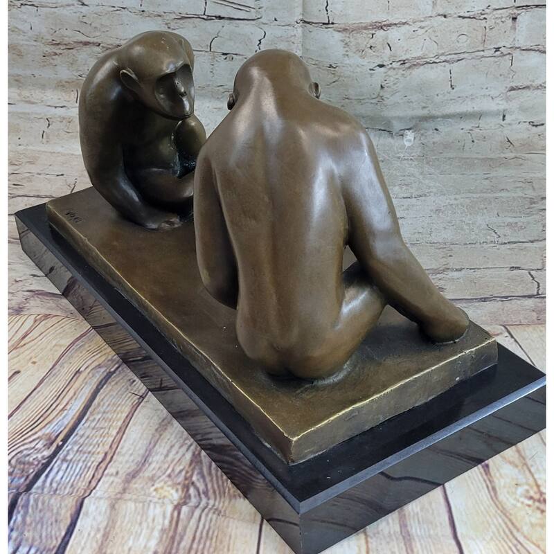 Barye “Monkey Family” Bronze Sculpture – Heartfelt Primate Scene On Marble Base