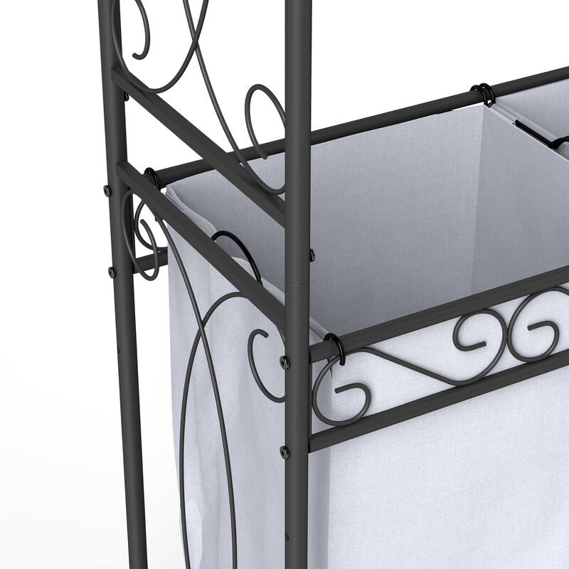 Multi-Functional Laundry Hamper Organizer with Hanging Rail and Storage Shelf - Rolling Laundry Cart with Wheels