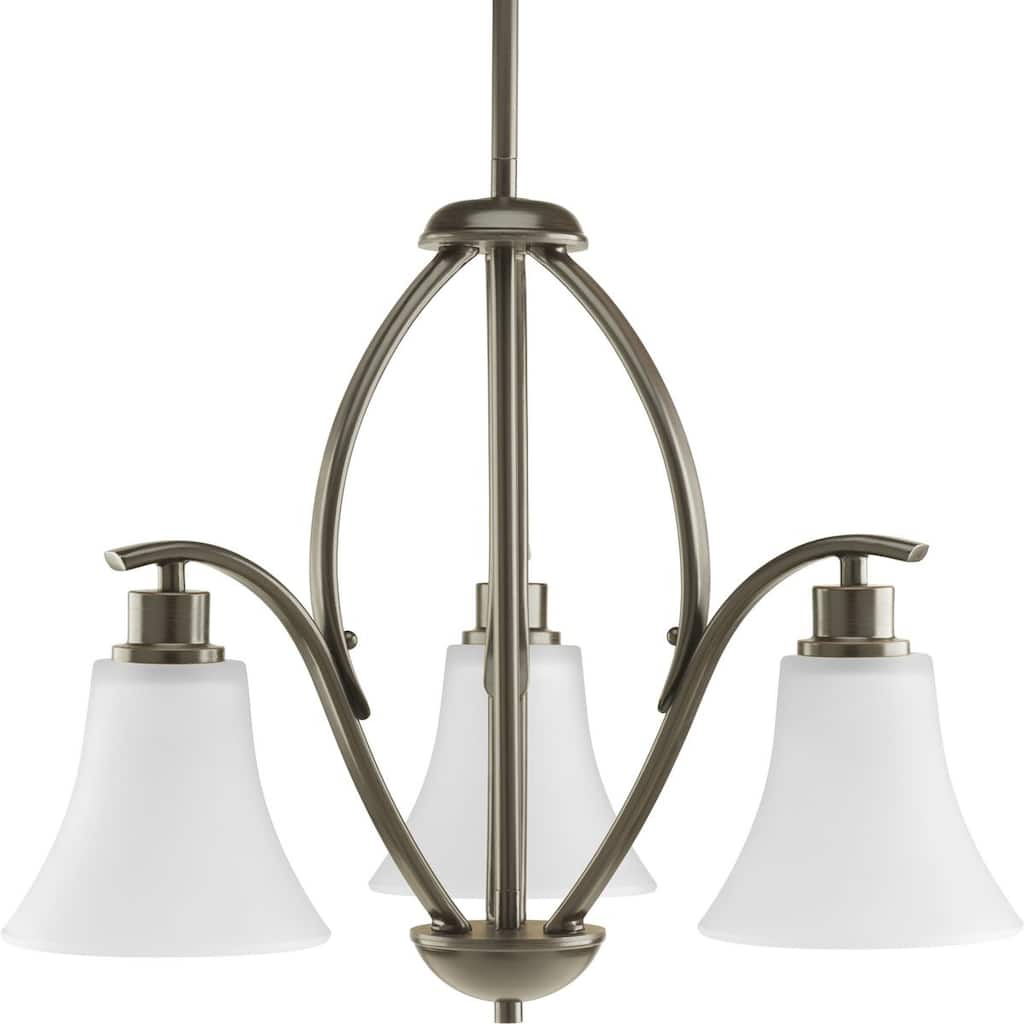 Joy Collection 3-Light Antique Bronze Etched White Glass Traditional Chandelier Light