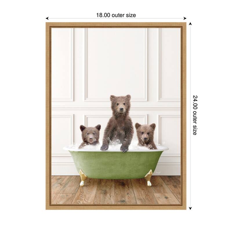 Kate and Laurel Sylvie Three Bear Cubs in Transitional Bathtub Framed Canvas by Amy Peterson