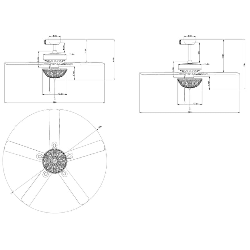 Gliska Rustic Bronze 5blade Lighted Ceiling Fan with Crystal Shade