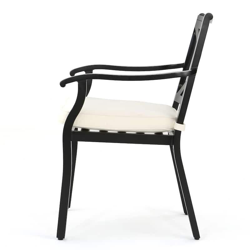 Roomfitters Outdoor Aluminum Armchairs with X-Back Design and Cushions, Black+Ivory