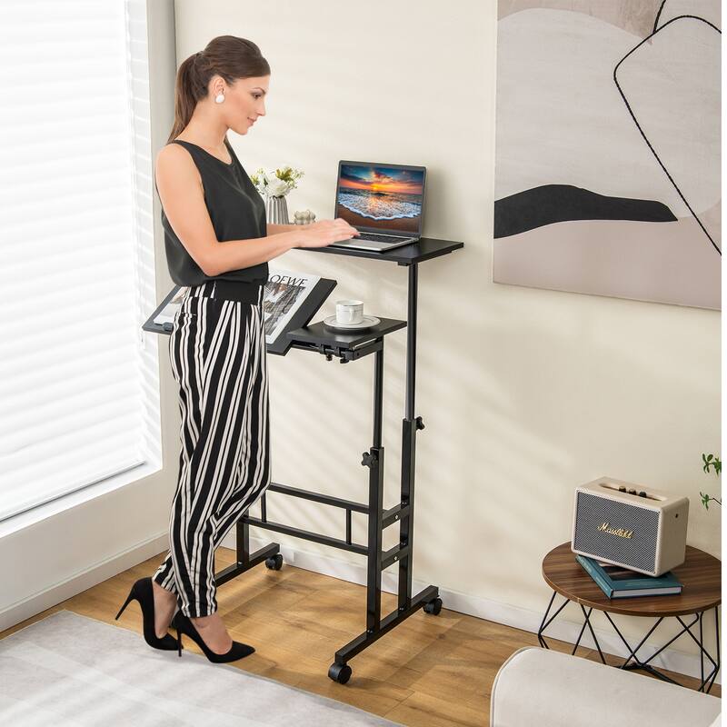 Costway Mobile Stand up Desk Adjustable Computer Desk Tilting - See Details