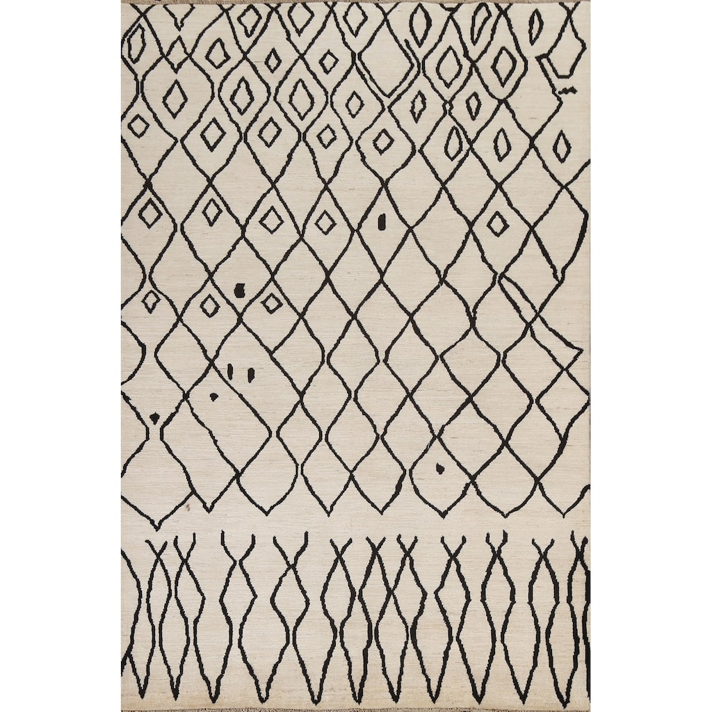 Vegetable Dye Trellis Moroccan Oriental Wool Area Rug Handmade Carpet - 5'8" x 7'9"