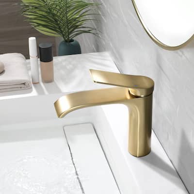 BATHLET Single Handle Waterfall Bathroom Sink Faucet in Brushed Gold