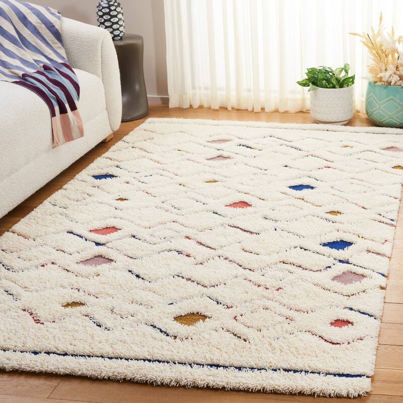 SAFAVIEH Handmade Casablanca Jodis Shag Boho Wool 1-inch Rug - 8' x 10' - Ivory/Rust