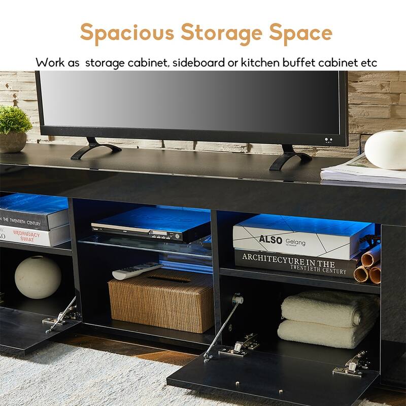 Modern LED TV Stand Media Console with LED lights, High Glossy - 51L*14W*16Hinch