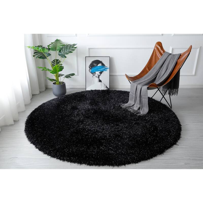 Manhattan Polyester Shag Area Rug - 7' Round - Black