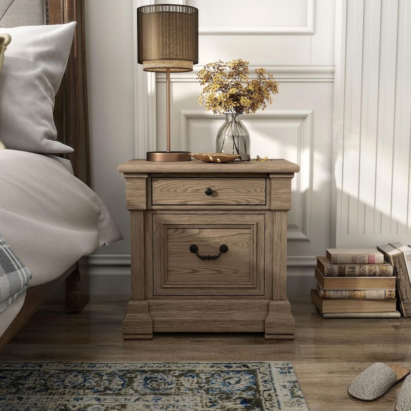 Furniture of America Wacine Weathered Grey Solid Wood 2-Drawer Nightstand (Set of 2)