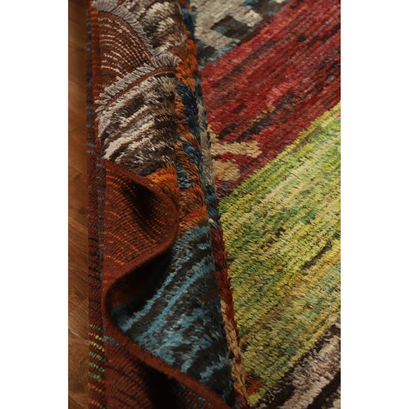 Striped Colorful Moroccan Oriental Area Rug Hand-Knotted Wool Carpet - 6'9" x 9'8"